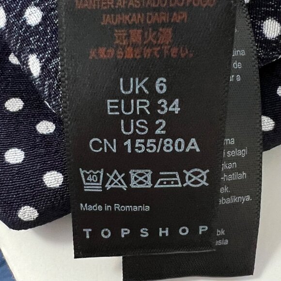 Topshop Womens Blue Polka Dot Long Sleeve Mini Dress Tortoise Ring size 2 - Picture 10 of 13
